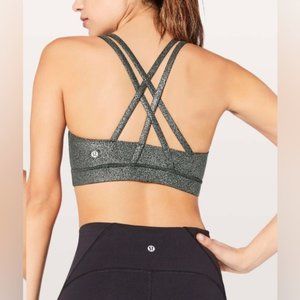 Lululemon Energy Bra Luminosity Foil Print Black Silver sz 4